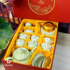 Bộ Ấm Trà Quà Tặng Cao Cấp In Hoa Văn
