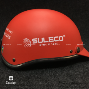 mũ bảo hiểm màu đỏ in logo công ty