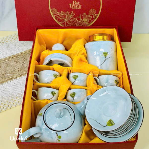 Bộ Ấm Trà Quà Tặng Cao Cấp In Hoa Văn - Ảnh 2