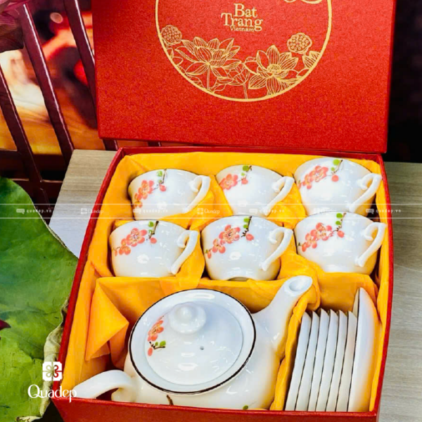 Bộ Ấm Trà In Hoa Văn Bát Tràng - Ảnh 2