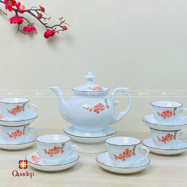 Bộ Ấm Trà In Hoa Văn Bát Tràng