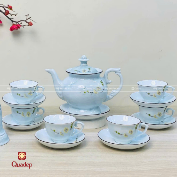 Bộ Ấm Trà Bát Tràng In Hoa Văn - Ảnh 3