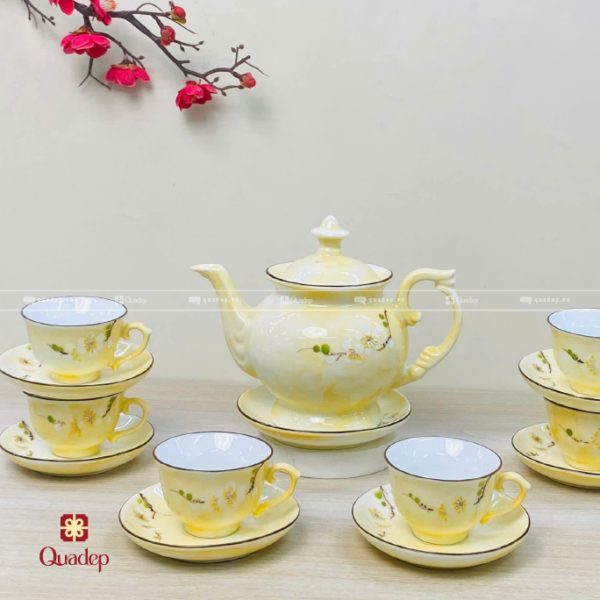 Bộ Ấm Trà Bát Tràng In Hoa Văn - Ảnh 2