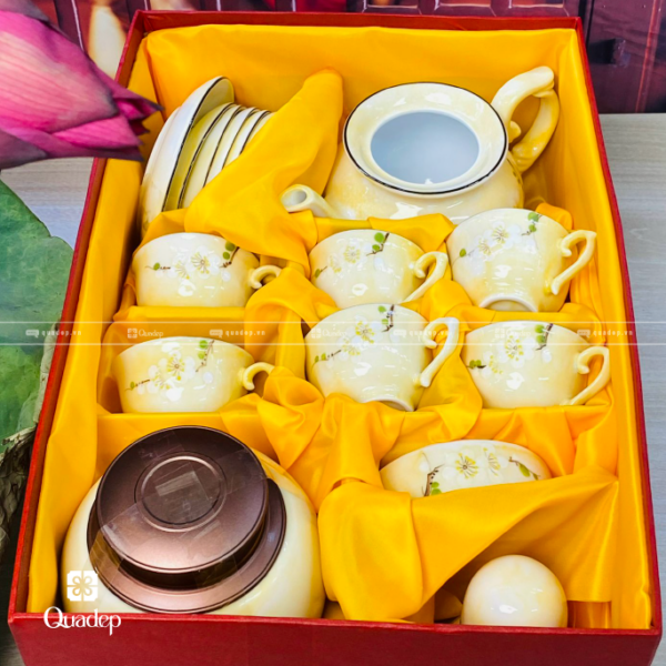Bộ Ấm Trà Quà Tặng Cao Cấp In Hoa Văn - Ảnh 3