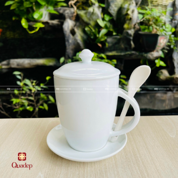 Bộ Ly Sứ Trắng Có Muỗng - Ảnh 2